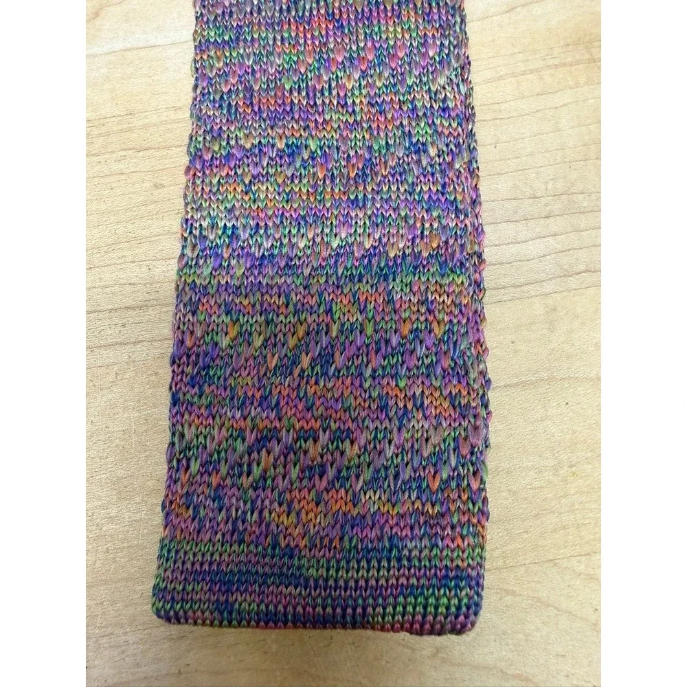 Zenio Mens Sq Tip Knit Tie Multicolor Purple Blue Green Microfiber 58in Office